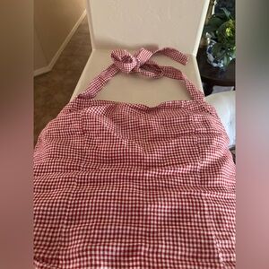 Quince Red & White Gingham Smocked Halter Top XL